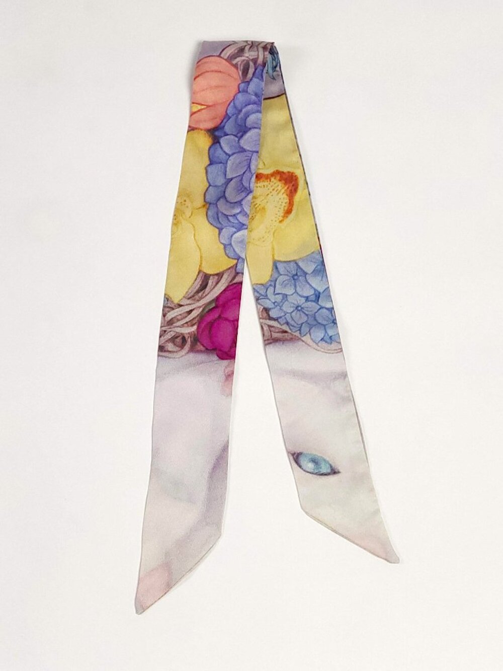 Misheo - Deer Garden Silk Twilly - Artist Designed Silk Ribbon Botanical Scarf